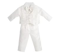 Lito Angels Ropa de Bautizo Traje de Boda Marfil Ivory para Bebe Niño, Manga Larga, Talla 3-6 Meses
