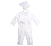 Lito Angels - Ropa Traje de Bautizo Bautismo para Bebe Niño con Gorro Capó, Blanco, Estilo A - Manga Larga, Talla 0-3 Meses