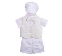 Lito Angels - Ropa Traje de Bautizo Bautismo para Bebe Niño con Gorro Capó Talla 12-18 Meses, Manga Corta, Blanco