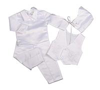 Lito Angels - Ropa Traje Saten de Bautizo Bautismo para Bebe Niño con Gorro Capó, Blanco, Manga Corta, Talla 12-18 Meses