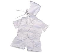 Lito Angels - Ropa Traje Saten de Bautizo Bautismo para Bebe Niño con Gorro Capó, Blanco, Manga Corta, Talla 3-6 Meses