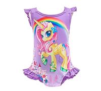 Lito Angels Traje de baño Unicornio de una Pieza para niñas pequeñas, sin Mangas con Volantes, Fiesta de Verano en la Playa, Talla 6 a 7 Años, Morado