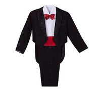 Lito Angels Traje de Esmoquin Negro para Bebé Niño, Conjunto 5 Piezas con Chaqueta Blazer, Camisa, Fajín, Pajarita Roja y Pantalón, Talla 2 años