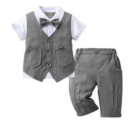 Lito Angels Traje Vestir Bebe Niño Boda Verano Ropa Formal Ceremonia con Chaleco y Pajarita Talla 12-18 Meses, Gris Rayas
