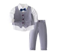 Lito Angels Traje Vestir Niño Boda Ropa Formal Ceremonia con Chaleco y Pajarita Talla 2-3 años, Gris