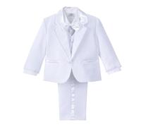 Lito Angels - Trajes para Bebe niño de Vestir Elegante Blanco, Conjunto de 5 Piezas de Traje Formal para Boda, Bautizo, Fiesta, Ceremonia y ocasión Especial, Tamaño 12 Meses