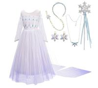 Lito Angels Vestido Blanco Princesa Elsa Disfraz Reino del Hielo 2 con Capa y Accesorios para Niñas, Talla 7-8 años 262
