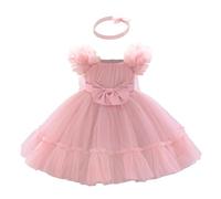 Lito Angels Vestido de Ceremonia de Princesa para Niñas Pequeñas de Tul con Lazo y Diadema para Boda Fiesta Cumpleaños Sesión de Fotos, Talla 74 (9 Meses), Rosa