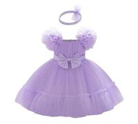 Lito Angels Vestido de Ceremonia de Princesa para Niñas Pequeñas de Tul con Lazo y Diadema para Boda Fiesta Cumpleaños Sesión de Fotos, Talla 74 (9 Meses), Lavanda