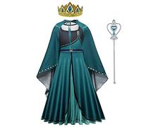 Lito Angels Vestido de Coronación de la Reina Anna para Niña, Disfraz de Princesa Reino del Hielo 2 con Capa, Corona y Accesorios, Talla 4-5 años, Verde