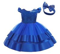 Lito Angels Vestido de Dama de Honor de Boda Ropa Navidad Fiesta Elegante con Diadema para Bebe Niña Talla 12-18 Meses, Azul Real