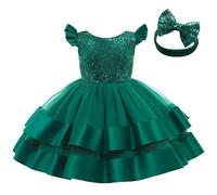 Lito Angels Vestido de Dama de Honor de Boda Ropa Navidad Fiesta Elegante con Diadema para Bebe Niña Talla 9-12 Meses, Verde