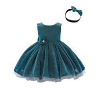 Lito Angels Vestido de Dama de Honor de Boda Ropa Navidad Fiesta Elegante con Diadema para Bebe Niñas Talla 12-24 Meses, Azul Verdoso (Número de Etiqueta 80)