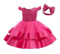 Lito Angels Vestido de Dama de Honor de Boda Ropa Navidad Fiesta Elegante con Diadema para Bebe Niña Talla 9-12 Meses, Rosa Fuerte