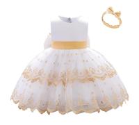 Lito Angels Vestido de Dama de Honor de Boda Ropa Navidad Fiesta Elegante con Diadema para Niñas Pequeñas Talla 3-4 años, Blanco (Número de Etiqueta 110)