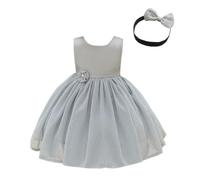 Lito Angels Vestido de Dama de Honor de Boda Ropa Navidad Fiesta Elegante con Diadema para Niñas Pequeñas Talla 2-3 años, Plata (Número de Etiqueta 90)