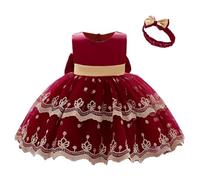 Lito Angels Vestido de Dama de Honor de Boda Ropa Navidad Fiesta Elegante con Diadema para Niñas Pequeñas Talla 2-3 años, Rojo (Número de Etiqueta 100)