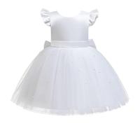 Lito Angels Vestido de Dama de Honor de Boda Ropa Navidad Fiesta Elegante con Perla para Niñas Pequeñas Talla 4-5 años, Blanco