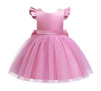 Lito Angels Vestido de Dama de Honor de Boda Ropa Navidad Fiesta Elegante con Perla para Niñas Talla 5-6 años, Rosa