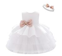Lito Angels Vestido de Dama de Honor de Boda Vestido de Fiesta Elegante con Diadema para Bebe Niñas Talla 9-12 Meses, Blanco (Número de Etiqueta 70)