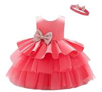Lito Angels Vestido de Dama de Honor de Boda Vestido de Fiesta Elegante con Diadema para Bebe Niñas Talla 9-12 Meses, Rojo Coral (Número de Etiqueta 70)