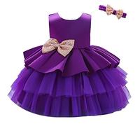Lito Angels Vestido de Dama de Honor de Boda Vestido de Fiesta Elegante con Diadema para Bebe Niñas Talla 9-12 Meses, Morado