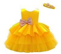 Lito Angels Vestido de Dama de Honor de Boda Vestido de Fiesta Elegante con Diadema para Niñas Pequeñas Talla 2-3 años, Amarillo (Número de Etiqueta 90)