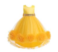 Lito Angels Vestido de Dama de Honor de Boda Vestido de Fiesta Elegante para Niñas Pequeñas Talla 8-9 años, Amarillo (Número de Etiqueta 140)