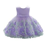 Lito Angels Vestido de Dama de Honor para Bebés y Niñas | Flores 3D, Escote redondo, Cinturón con lazo, Falda de 4 capas, Boda, Fiesta, Ceremonia
