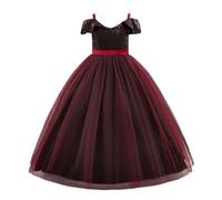 Lito Angels Vestido de Fiesta para Niñas con Lentejuelas y Hombros Descubiertos, Elegante Vestido Largo de Tul para Invitada de Boda y Navidad, Rojo Borgoña, 12-13 Años