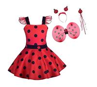 Lito Angels Vestido de Ladybug con Alas y Accesorios para Niña Disfraz de Mariquita Falda de Lunares Rojo Talla 5-6 Años