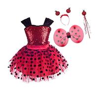 Lito Angels Vestido de Ladybug con Alas y Accesorios para Niña Disfraz de Mariquita Falda Tutu de Lunares Rojos Talla 5-6 Años