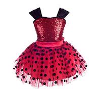 Lito Angels Vestido de Ladybug para Niña Disfraz de Mariquita Falda Tutu de Lunares Rojos Talla 4-5 Años