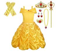 Lito Angels Vestido de Princesa Belle Disfraz la Bella y la Bestia con Corona y Accesorios para Bebe Niñas Talla 12-18 Meses, Amarillo 077