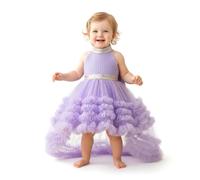 Lito Angels Vestido de Princesa para niña con Tul en Capas y Lazo Trasero para Boda Fiesta o Ceremonia, Talla 2 años, Morado