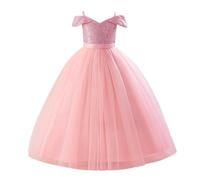 Lito Angels Vestido de Tul para Niñas Dama de Honor y Niña de Arras con Lentejuelas, Elegante Vestido Largo para Fiesta de Boda y Cumpleaños, Rosa, 7-8 Años