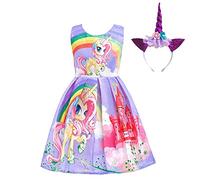 Lito Angels Vestido de Unicornio con Aro de Pelo para Niñas, Ropa Casual de Verano, Talla 5-6 años, Estilo C - Morado