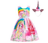 Lito Angels Vestido de Unicornio con Aro de Pelo para Niñas, Ropa Casual de Verano, Talla 5-6 años, Estilo C - Rosa