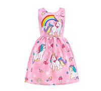 Lito Angels Vestido de Unicornio para Niñas Pequeñas, Ropa Casual de Fiesta de Cumpleaños de Verano, Talla 3-4 años, Estilo D - Rosa