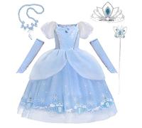 Lito Angels Vestido Disfraz de Carnaval Princesa Cenicienta con Accesorios y Guante para Niñas Talla 6-7 Años, Azul