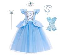 Lito Angels Vestido Disfraz Princesa Cenicienta con Corona y Accesorios para Niñas Pequeñas Talla 4-5 Años, Azul (Número de etiqueta 120)