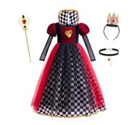 Lito Angels Vestido Disfraz Reina de Corazones Alice in Wonderland Fiesta con Accesorios para Niñas Talla 6-7 Años, Rojo Negro (Número de etiqueta 130)