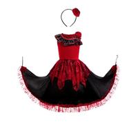 Lito Angels Vestido Flamenco para Niña Traje Largo Tradicional Español con Lazo para el Pelo Carnaval Eventos 8-9 Años 134