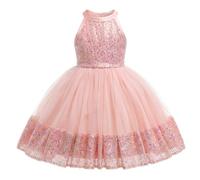 Lito Angels Vestido Niña Lentejuelas sin Mangas con Tul, Vestido Elegante Brillante para Boda Invitada, Actuación Escénica, 5-6 Años