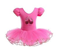 Lito Angels Vestido Tutu Bailarina de Ballet Lentejuelas para Niña, Maillot de Danza Baile con Falda, Talla 6-8 años, Manga Corta, Rosa Caliente (Número de etiqueta XXL)