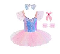 Lito Angels Vestido Tutú Brillante para Niñas, Maillot con Lentejuelas Estilo Bailarina Princesa, Disfraz de Danza Ballet para Cumpleaños y Pascua, Rosa, 11-12 años Talla 146