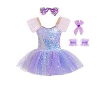 Lito Angels Vestido Tutú Brillante para Niñas Pequeñas, Maillot con Lentejuelas Estilo Bailarina Princesa, Disfraz de Danza Ballet para Cumpleaños y Pascua, Violeta, 3 años Talla 98