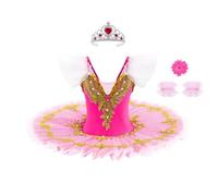 Lito Angels Vestido Tutú de Ballet para Niña, Traje de Bailarina con Aplique Dorado y Pedrería, Ideal para Baile Actuaciones Escuela Fiesta y Sesiones de Fotos, 4-5 Años Talla 110 Rosa Fucsia