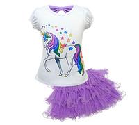 Lito Angels Vestido Unicornio para Niñas Pequeñas, Camisetas Tops y Falda Tul Tutu Conjuntos, Ropa Casual de Verano Talla 3-4 años, Manga Corta, B - Morado