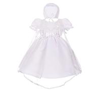 Lito Angels Vestidos Blanco de Bautizo para Bebe Niñas Ropa de Perlas Bordadas con Capa y Bonete Capó para Bautismo Tamaño 0 Meses